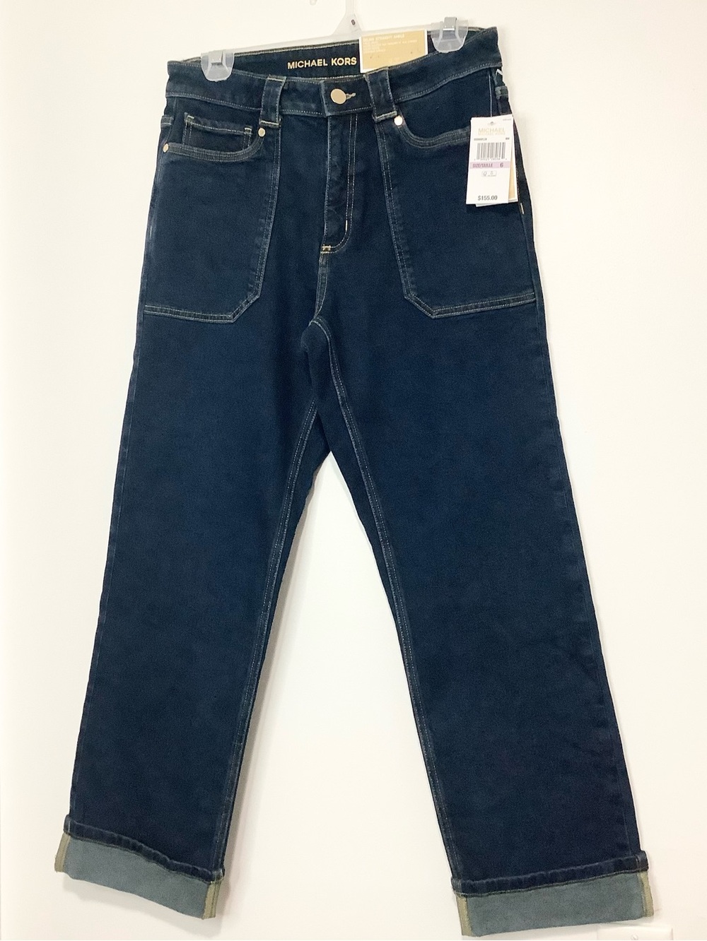 NEW Michael Kors Selma Straight Ankle Dark Blue Patch Pocket Women’s Jeans Sz.6